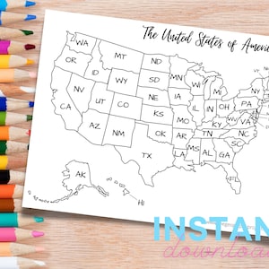 USA Karte - TRAVEL MAP - Etsy Sales Print - USA Malseite - Geographie Druck - Staaten Malvorlage - Erwachsene Färbung