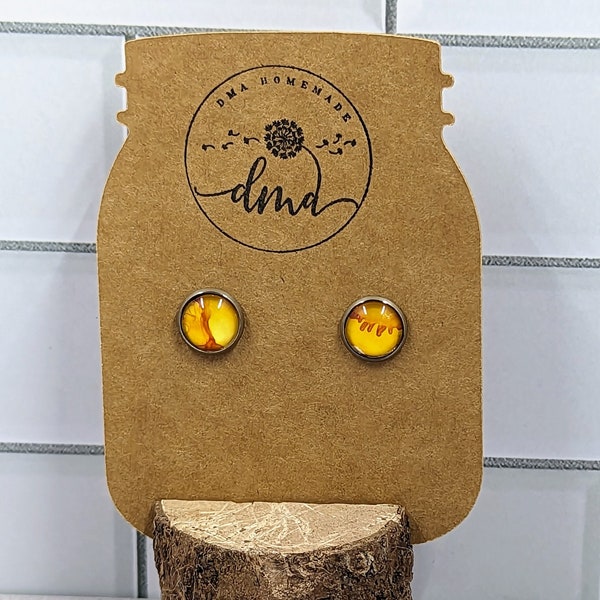 Hand Painted Alcohol Ink Stud Earrings. Goldenrod Yellow.