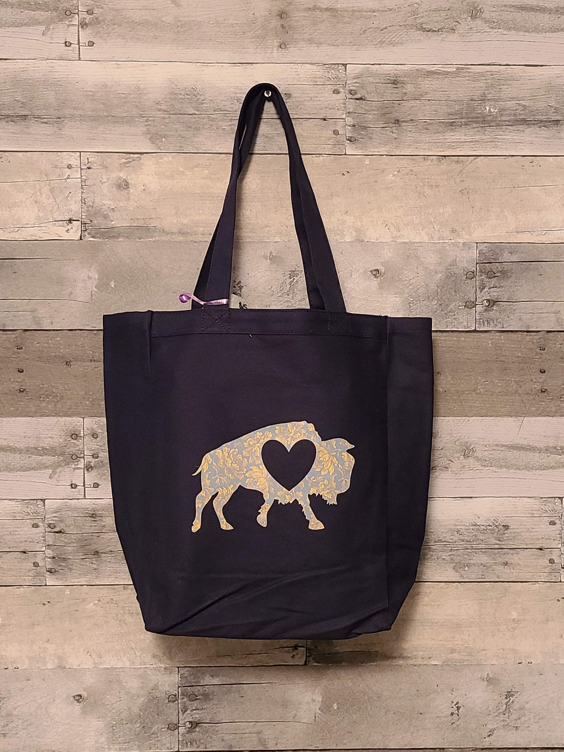 Buffalo Bag Grocery Tote in Navy. Blue and Cream Floral Etsy