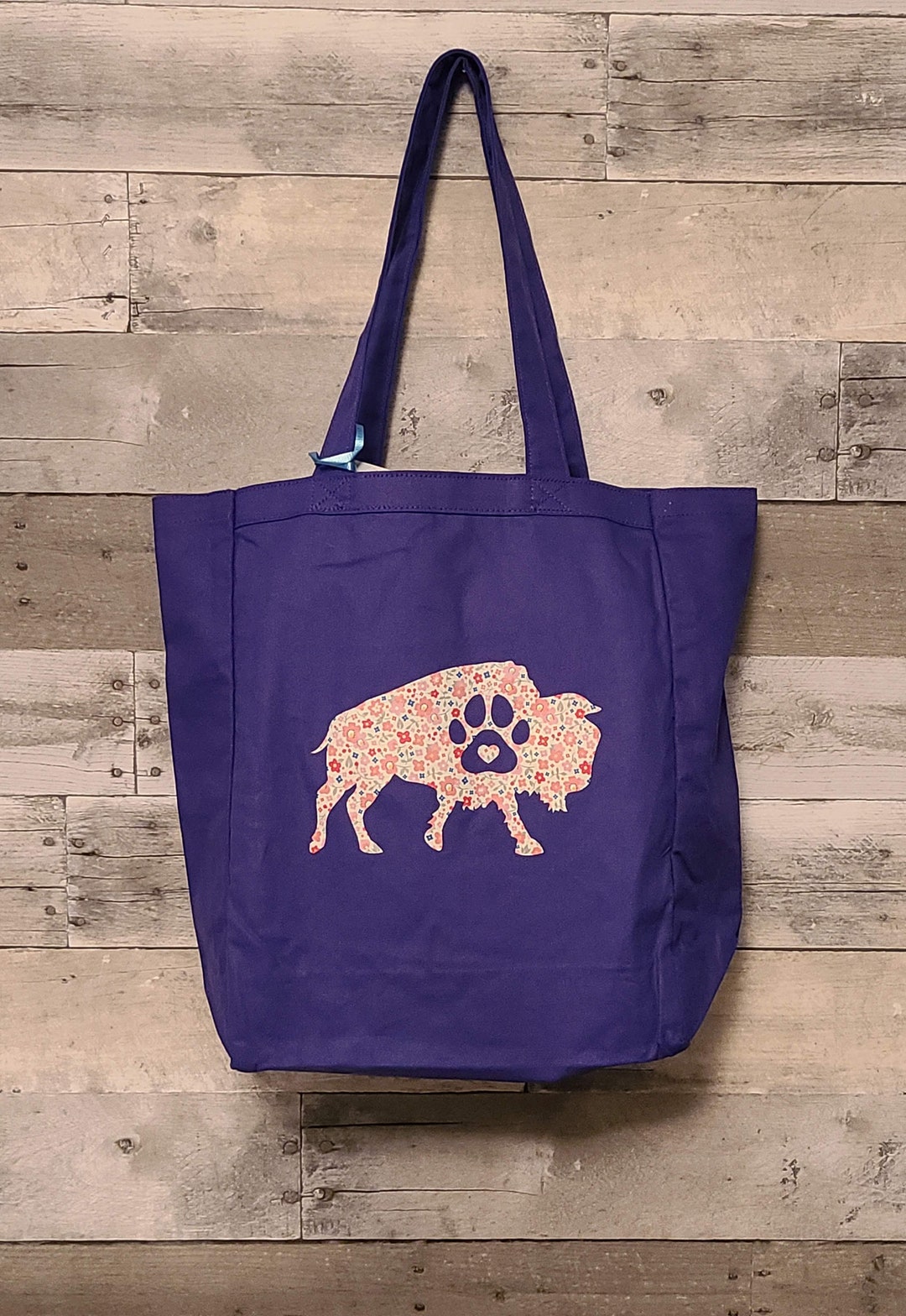Buffalo Bag Grocery Tote in Royal Blue. Pink and Blue Floral Buffalo