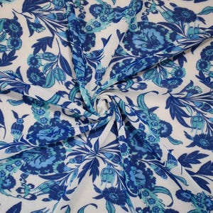 Blue White Paisley Border Print Chiffon Fabric Polyester Yard