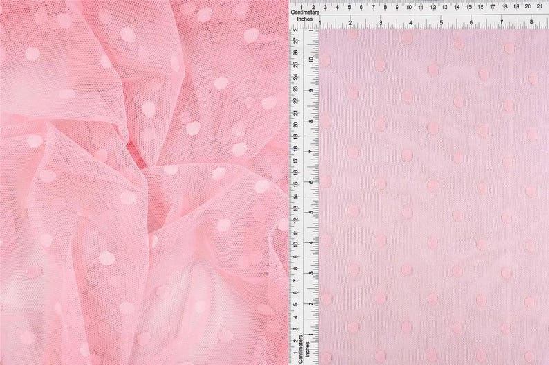 Pink Polka Dot Stretch Mesh Fabric by the Yard for Dancewear, Skirts and Children's Apparel