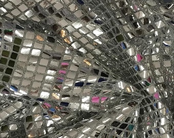 Silver Square Foil Sequin Semi Sheer Decorative Woven Fabric