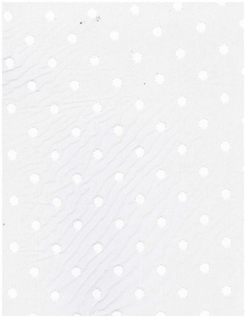 May include: A white fabric featuring a repeating pattern of small, evenly spaced circular cutouts. The material has a fine, mesh-like texture throughout, creating a consistent perforated design across the entire surface of the textile.