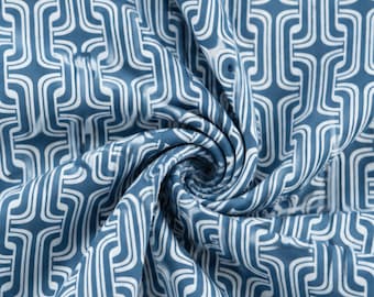 Denim Ivory Geometric DTY Stretch Knit Fabric 190 GSM 60 Inch