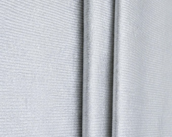 Off White Silver Foil Rib Jersey Stretch Knit Fabric 54 Inch