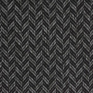 May include: A textile fabric featuring a classic black and white herringbone pattern. The design consists of repeating V-shaped columns created by alternating dark black and light white threads, resulting in a textured, woven appearance throughout.
