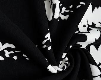 Black White Floral Techno Crepe Stretch Knit Fabric 60 Inches