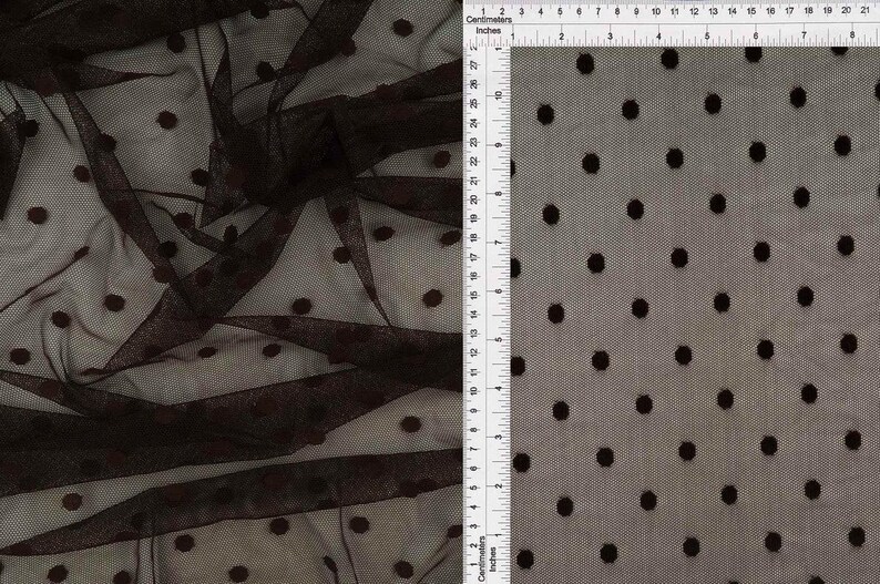 Black Polka Dot Mesh Stretch Fabric by the Yard, Sheer 50 GSM Fabric for Costumes, Sleeves and Dancewear