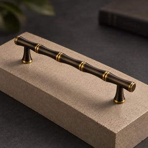 Vintage East Asian Wardrobe Accent, Dark Bronze Bamboo Style Cupboard Grip, Brass Furniture Fitting