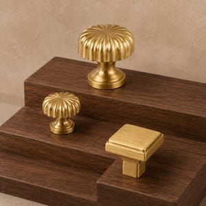 Sculpted Furniture Knob, Warm Metal Cupboard Accent, Radial or Geometric Door Detail