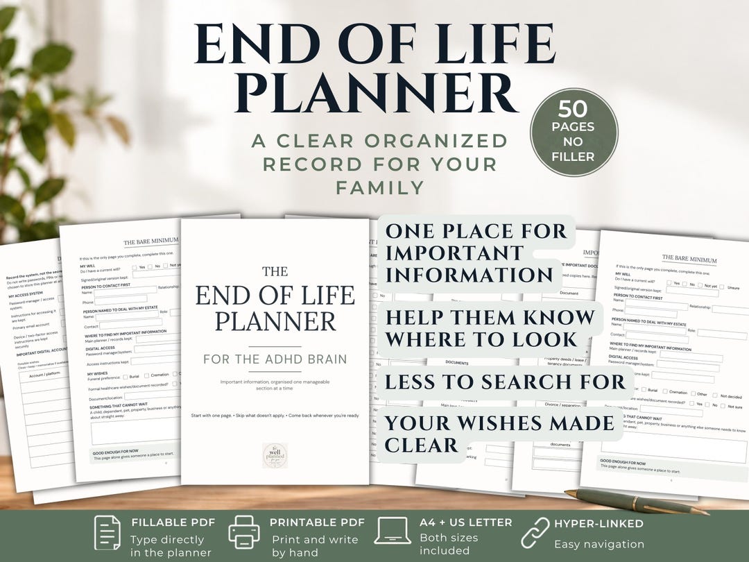 End of Life Planner Printable, Fillable PDF, Emergency Binder, Just in ...