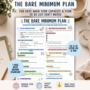 Bare Minimum Planner | Low Energy Planner | Overwhelm & Executive Dysfunction Printable | ADHD Daily Reset