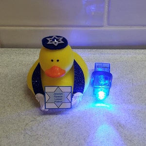 Secret Jewish Space Laser Patrol Rubber Duckie Mascot Duck Yellow With Tallit and Kippah Yarmulke