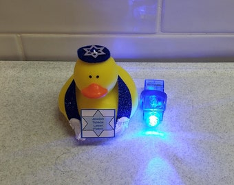 Secret Jewish Space Laser Patrol Rubber Duckie Mascot Duck Yellow With Tallit and Kippah Yarmulke