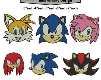 Cartoon Machine Embroidery Design Runner Saga Sonic Embroidery Sonic Characters Pes File Embroidery Hedgehog Sega Head Embroidery Pes 5+Size