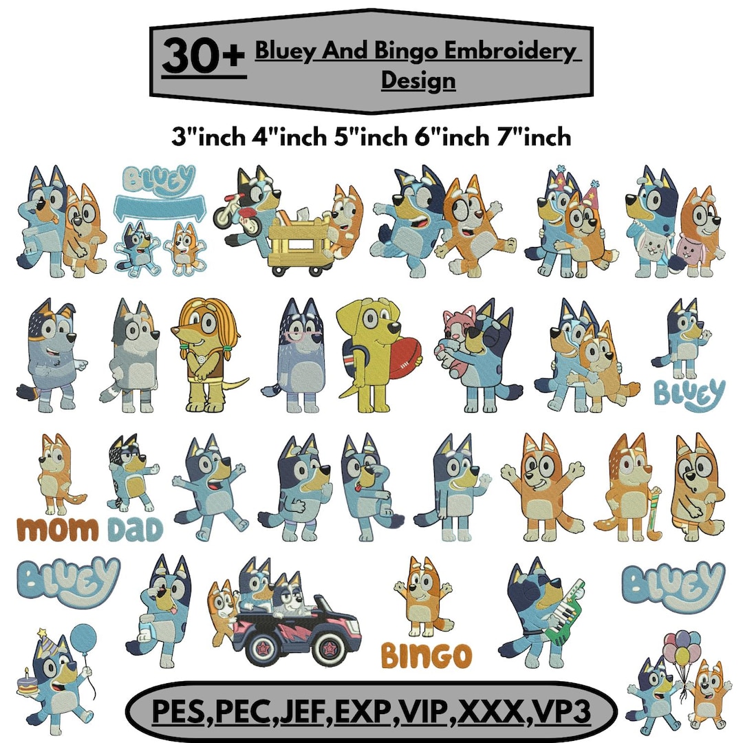 Bluey and Bingo Embroidery Designs Bluey Cartoon Embroidery Cute Dog ...