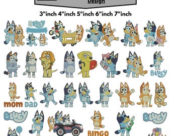 Bluey And Bingo Embroidery Designs Bluey Cartoon Embroidery Cute Dog Embroidery Cartoon Dog Embroidery Pattern Bluey Pes File5+Size Download