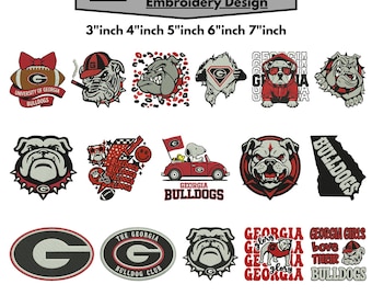 Georgia Bulldogs Machine Embroidery Design Red And Black Sport Team Pattern College Logo Embroidery University Logo Embroidery PesFile5+Size