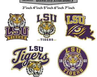 Universiteitslogo-borduurwerk, universiteitslogo-svg, borduurmotieven, collage-logoborduurwerk, machineborduurbestanden, Lsu Tiger Pes-bestand, 5+ maten