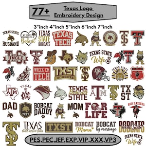Texas Embroidery Design Texas Tech Red Raiders Embroidery University Logo Embroidery Aggie Embroidery All Texas Design set 77+Design Pes Dst