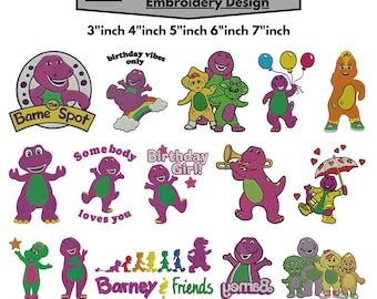 Purple Dinosaur Machine Embroidery Designs Barney & Friends Cute Cartoon Embroidery Cute Baby Dinosaur Embroidery Pes File 5+Sizes Downloads