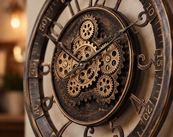 Reloj de pared Steampunk, reloj de engranajes vintage, decoración de pared industrial de metal, reloj esqueleto antiguo, decoración retro para sala de estar, reloj redondo grande