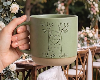 Tazza in ceramica personalizzata con incisione per coppia, regalo di nozze, tazze personalizzate con nomi incisi per la coppia, regalo per novelli sposi, regalo per gli sposi