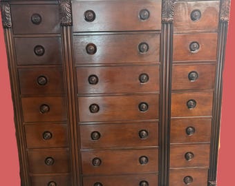 Ralph Lauren for Henredon 21-Drawer Mahogany Chest | Vintage 1995 British Colonial Island Style Dresser | Carved Solid Wood Statement Piece