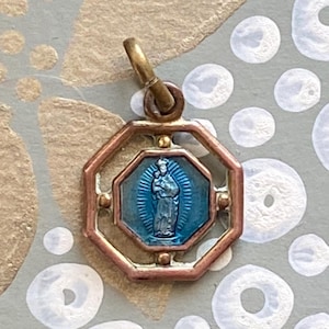 Sale!!! Petite Blue Enamel Mother Mary Medal – Vintage French Religious Charm