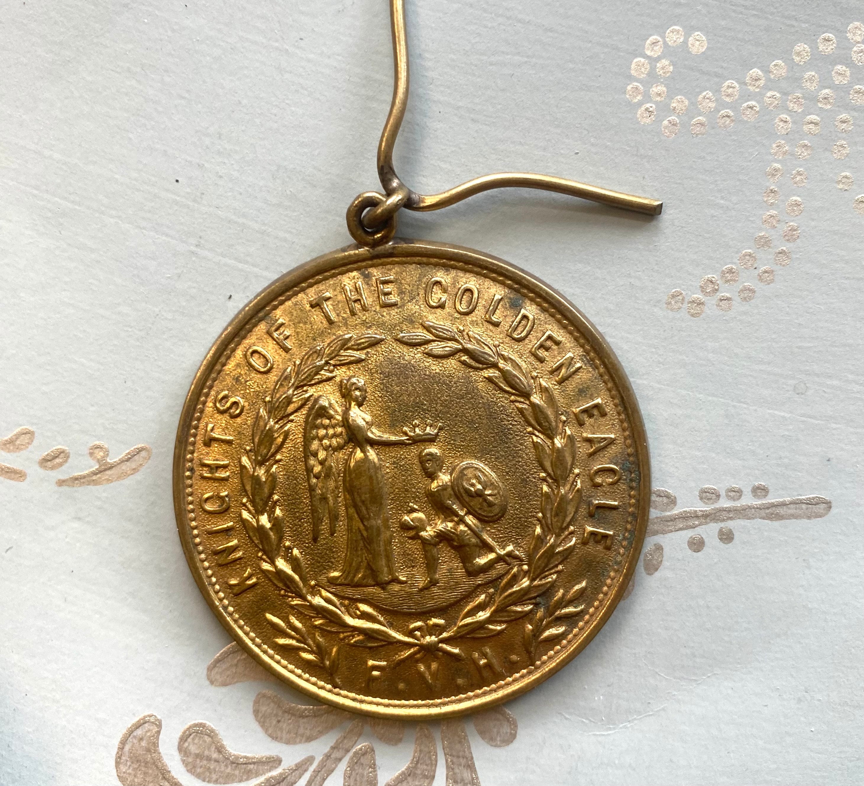 Large Antique Knights of the Golden Eagle medallion. A secret order following the ceremonies of the crusades.