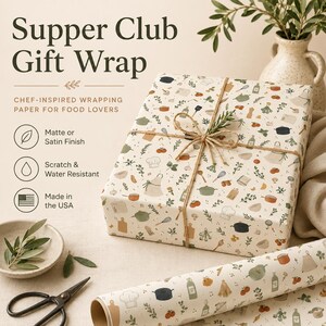 Supper Club Kitchen Gift Wrap, Chef Culinary Pattern Paper, Foodie Cooking Gift Roll
