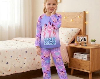 KPop Demon Hunters Huntrix Kids Pajama Set – Long Sleeve Custom Sleepwear for Boys & Girls | Trending K-Pop Nightwear Outfit