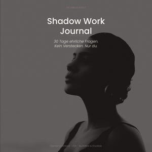 Puede incluir: Un diario digital de trabajo de sombra con el texto THE VARLON EFFECT, Shadow Work Journal, 30 Tage ehrliche Fragen. Kein Verstecken. Nur du., y Digitaler Download PDF Ausfüllbar & Druckbar, superpuesto sobre una silueta en blanco y negro.