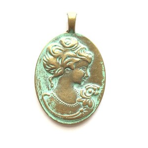 Lady cameo for necklace, vintage style cameo pendant hand patina pendants. 2 sided bezel for talented designers. 2 in 1 necklace jewelry image 3