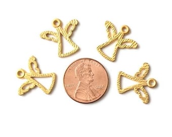 Gold Angles Just in time for HOLIDAY show, Set of 4 High quality Angel Charms pendant. jewelry supplies/crafts Gold  matte 22K gold plated