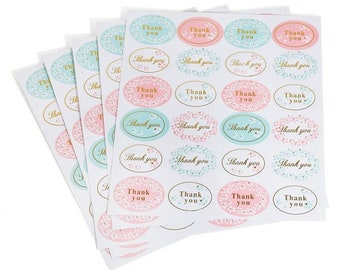 Stylish Thank You Sticker Seals Oval "Thank You" Adhesive Seal Stickers Label for Envelope or Bags or Craft