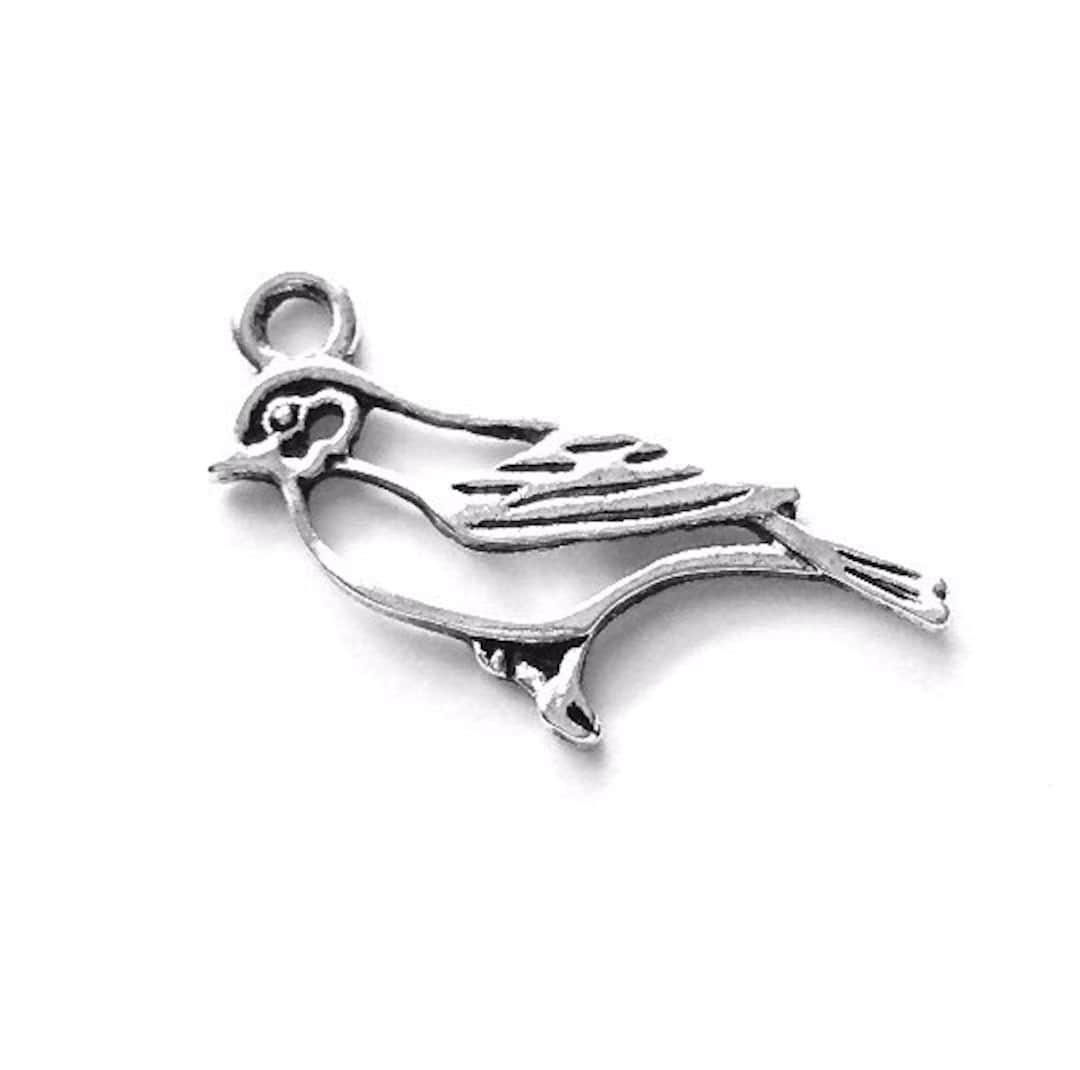 Porte-Clés Couple D'Oiseaux Sur Une Branche - Charm Pendentif En Métal Argenté