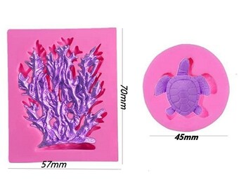 Mini Ocean LIFE Silicone Molds set. Sea Life food grade push mold, decoration TURTLE CORRAL These silicon mold is also food safe