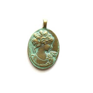 Lady cameo for necklace, vintage style cameo pendant hand patina pendants. 2 sided bezel for talented designers. 2 in 1 necklace jewelry image 5