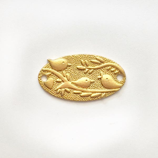 Gold tone pendant  Two holes hand painted charm sweet little birds. Size 0.75 X 1.25  focal point . SHIP SAME or next business day.
