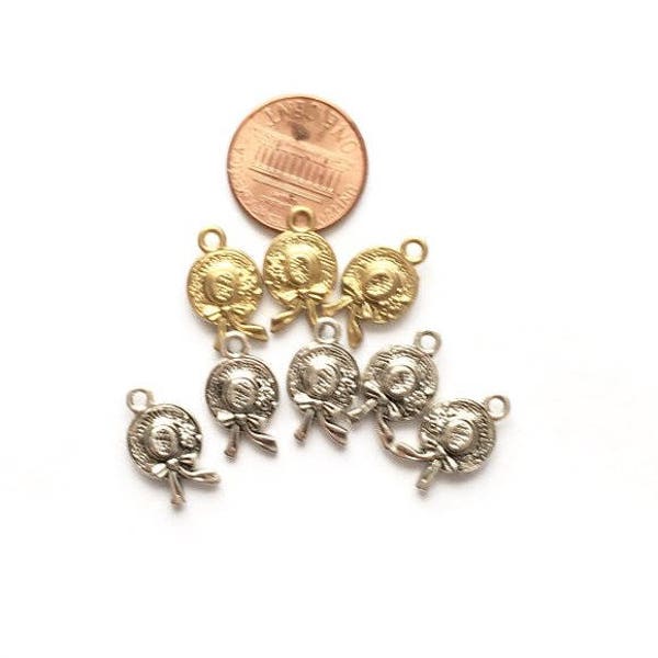 Summer hat charms. 8 PCS Antiqued silver and gold Charms for bracelet Earrings Necklaces and other craft and jewelry making
