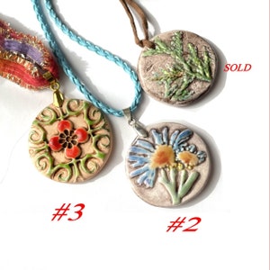 Faux Ceramic pendant.  Hand made Polymer clay pendant necklace. Blue pendant with gold leaf accent. many different style, color and design