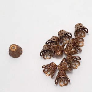 Copper  Flower Bead Caps Jewelry Findings Copper Bead Caps. Antique Copper Metal Filigree Basket Bead Cap Jewelry Making