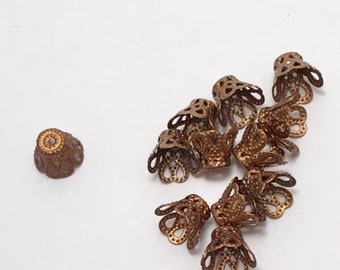 Copper  Flower Bead Caps Jewelry Findings Copper Bead Caps. Antique Copper Metal Filigree Basket Bead Cap Jewelry Making
