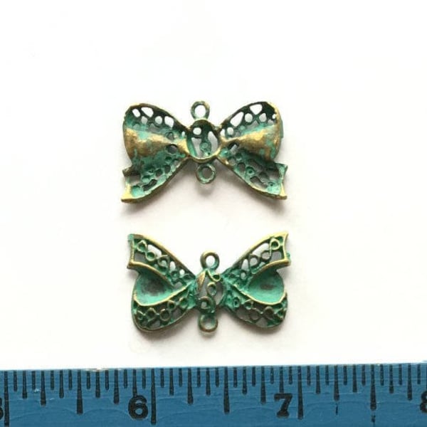 Brass Patina beads. Brass Bows Hand patina to perfection for costume jewelry and low price for gift or yourself.