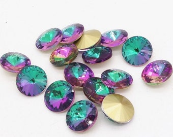 12mm and 14mm Rivoli crystal (Gold foil back)Vitrail green  Rivoli loose crystal beads Beads  Size: 14mm and 12 mm