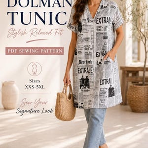 Everyday Dolman Tunic Sewing Pattern, Women's V Neck Knit Top PDF, Relaxed Fit Plus Size Pattern XXS-5XL, A4, A0, US Letter