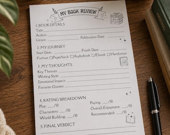 Book Review Notepad| Book Lover Journal Pad| Reading Tracker| Book Review Sheet| Reader Gift| Bookish Stationary