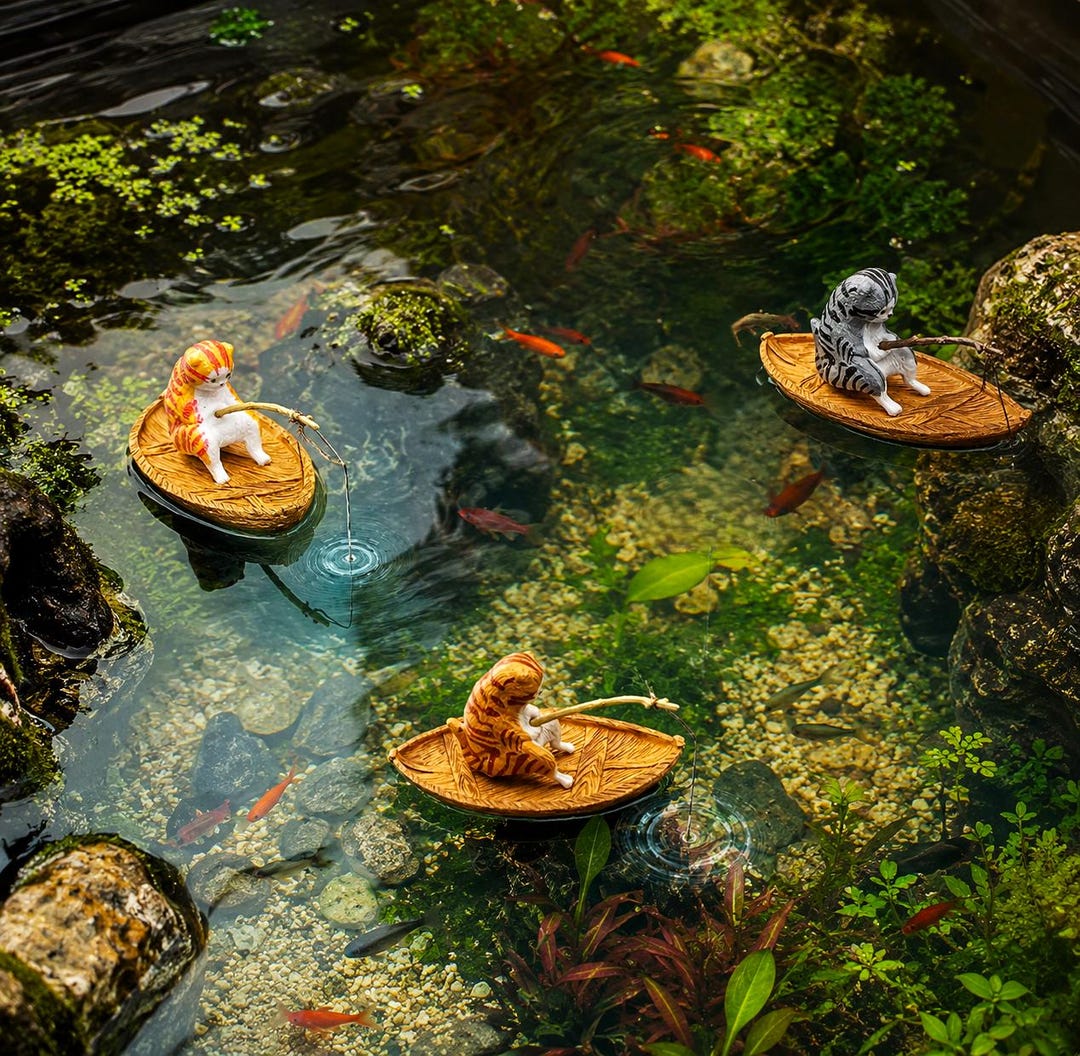 Kawaii Cat in Fishing Boat Fish Tank Decor | Cute Resin Aquarium Boat ...